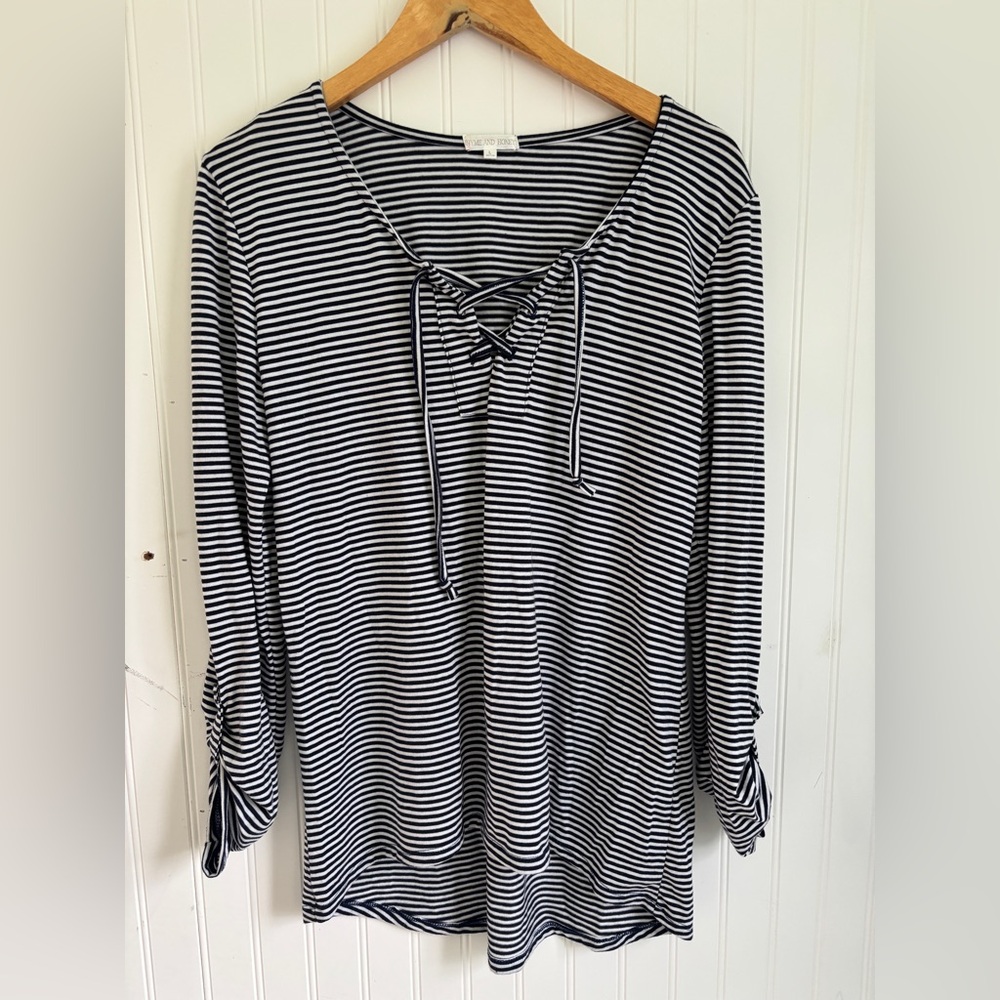 Striped Women's Blouse with Lace-Up Detail